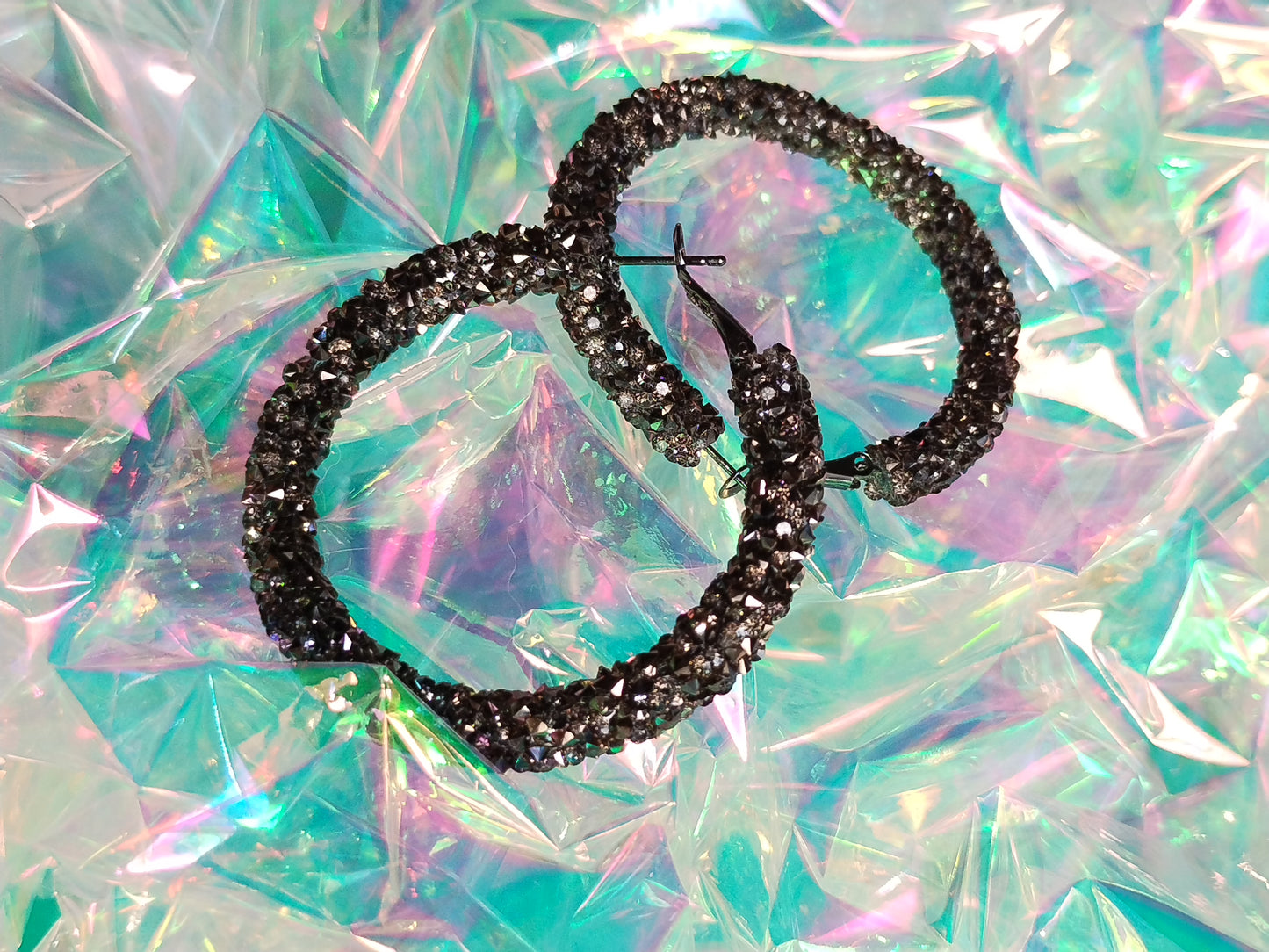 Charcoal Rhinestone Hoops